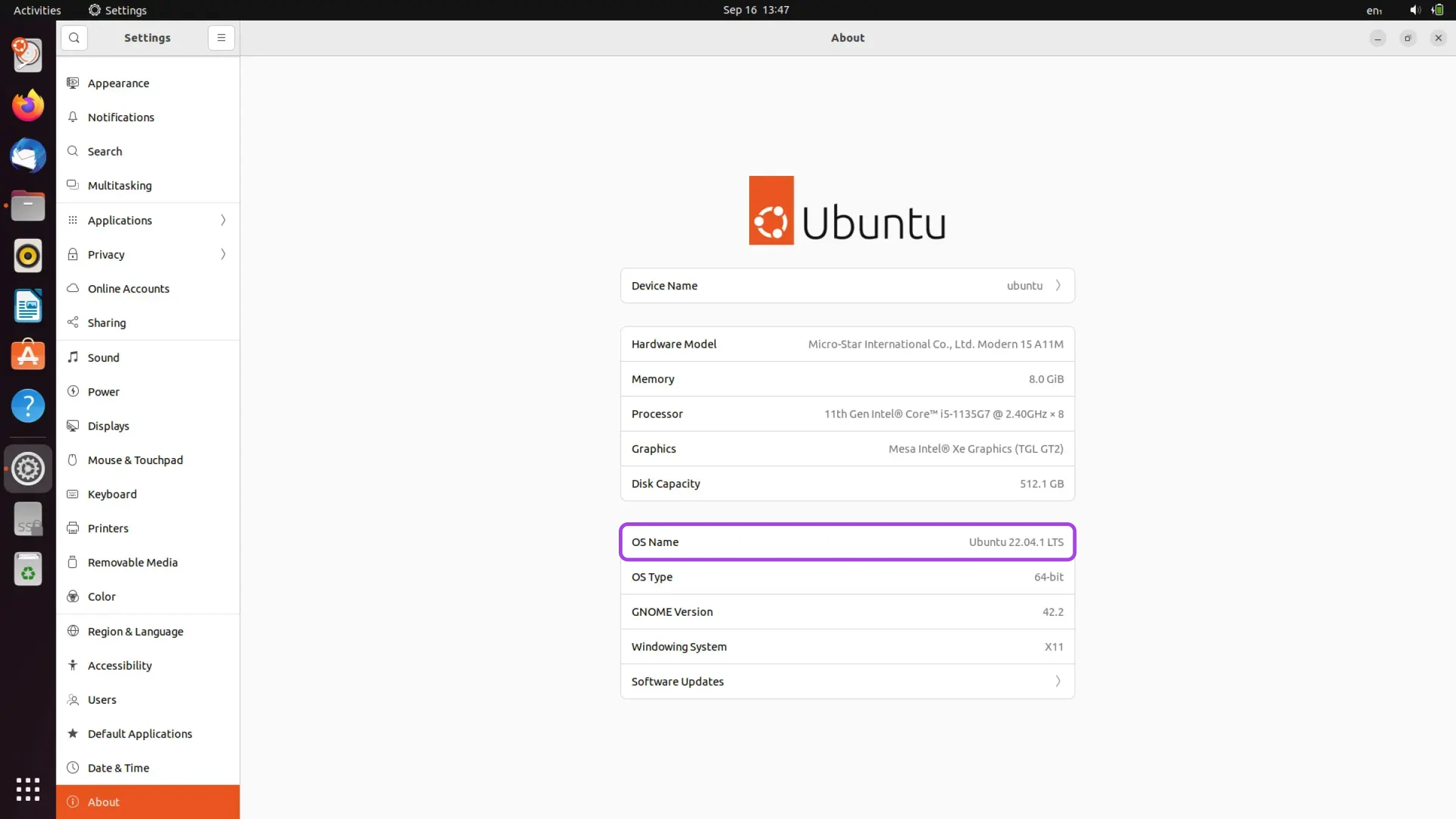5 Easy Ways To Check Your Ubuntu Version 22 Ubuntu System Information Screen Displaying Os Name, Version Number, Codename, And Other Hardware Details.