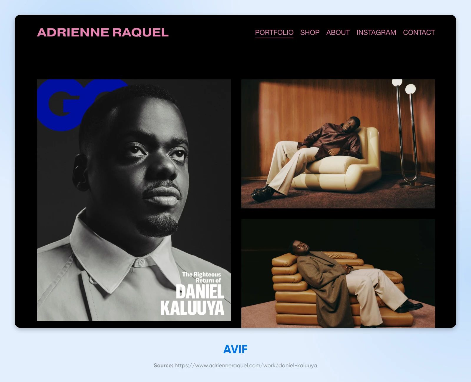 Avif Vs. Webp: Which Image Format Should You Choose? 20 Screenshot From Adrienne Raquel Website Showing Three Clear, Crips Images In A Grid