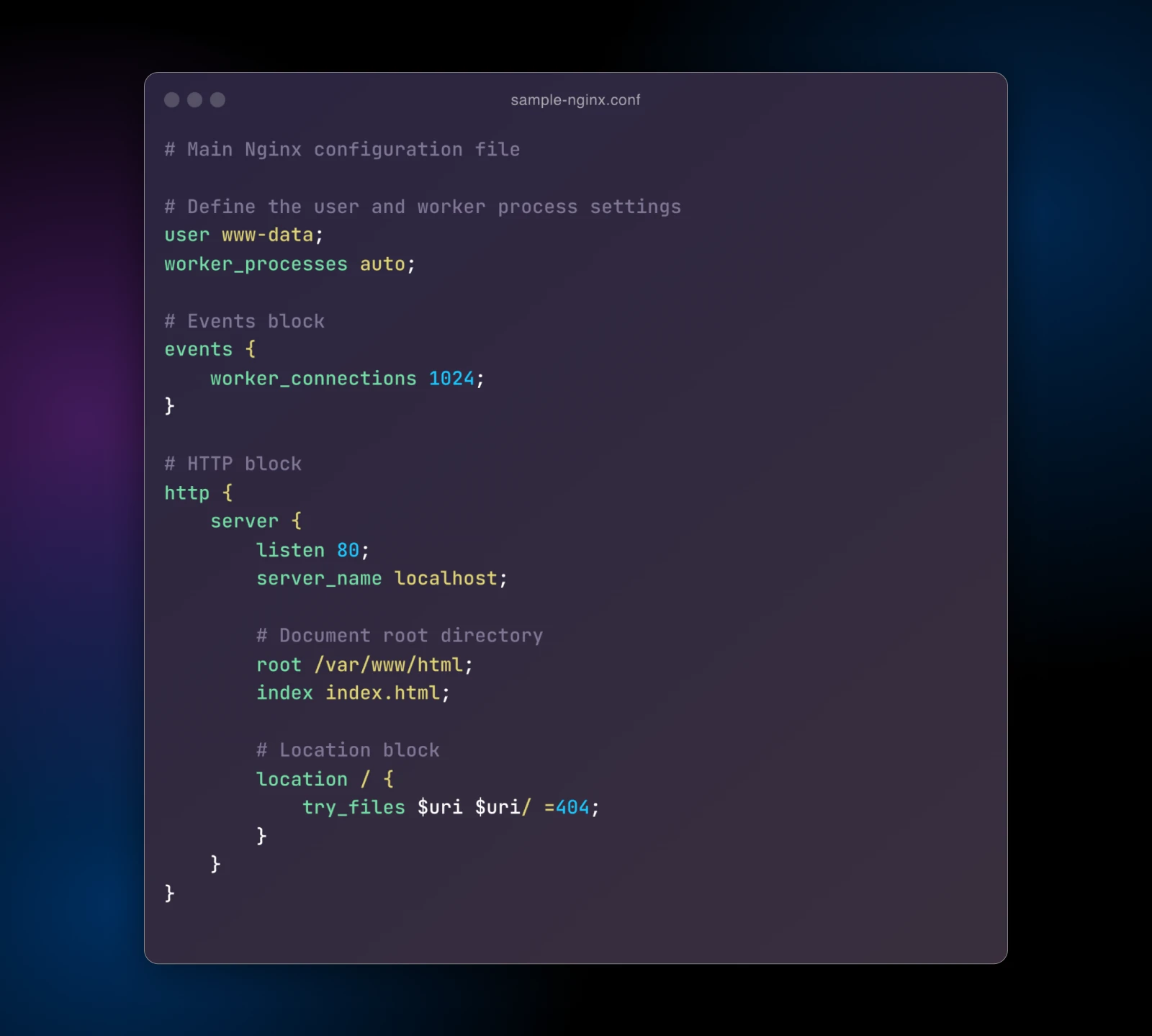 Nginx Vs. Apache: How To Choose The Best Web Server 17 Nginx Configuration File Screenshot Showing Settings For User, Worker Processes, Events, Http Server, And Directory Options.
