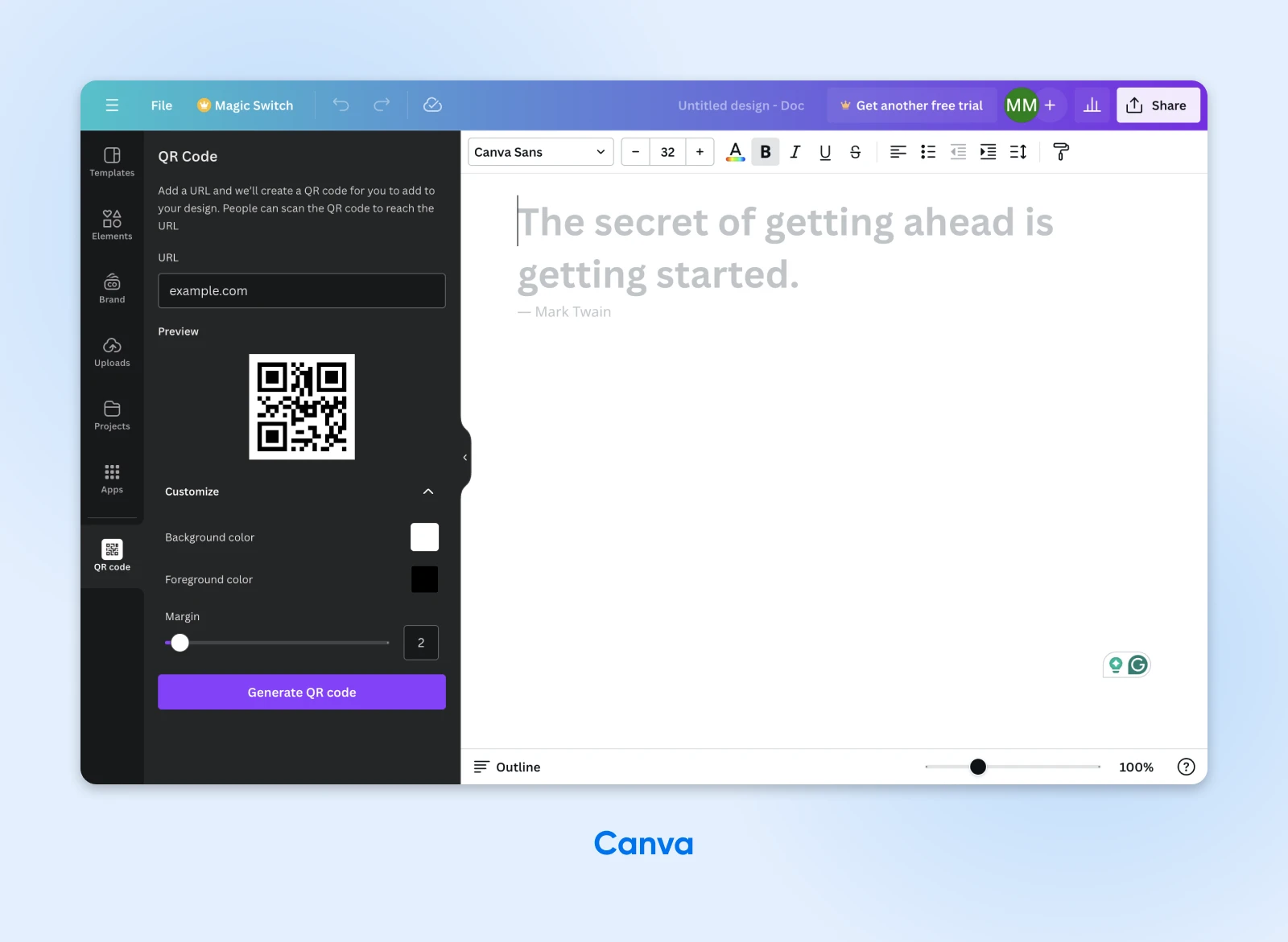 How To Generate Qr Codes (8 Tools Compared) 49 Canva'S Qr Generator Shows You Customization Options On The Left And Your Blank Canvas On The Right