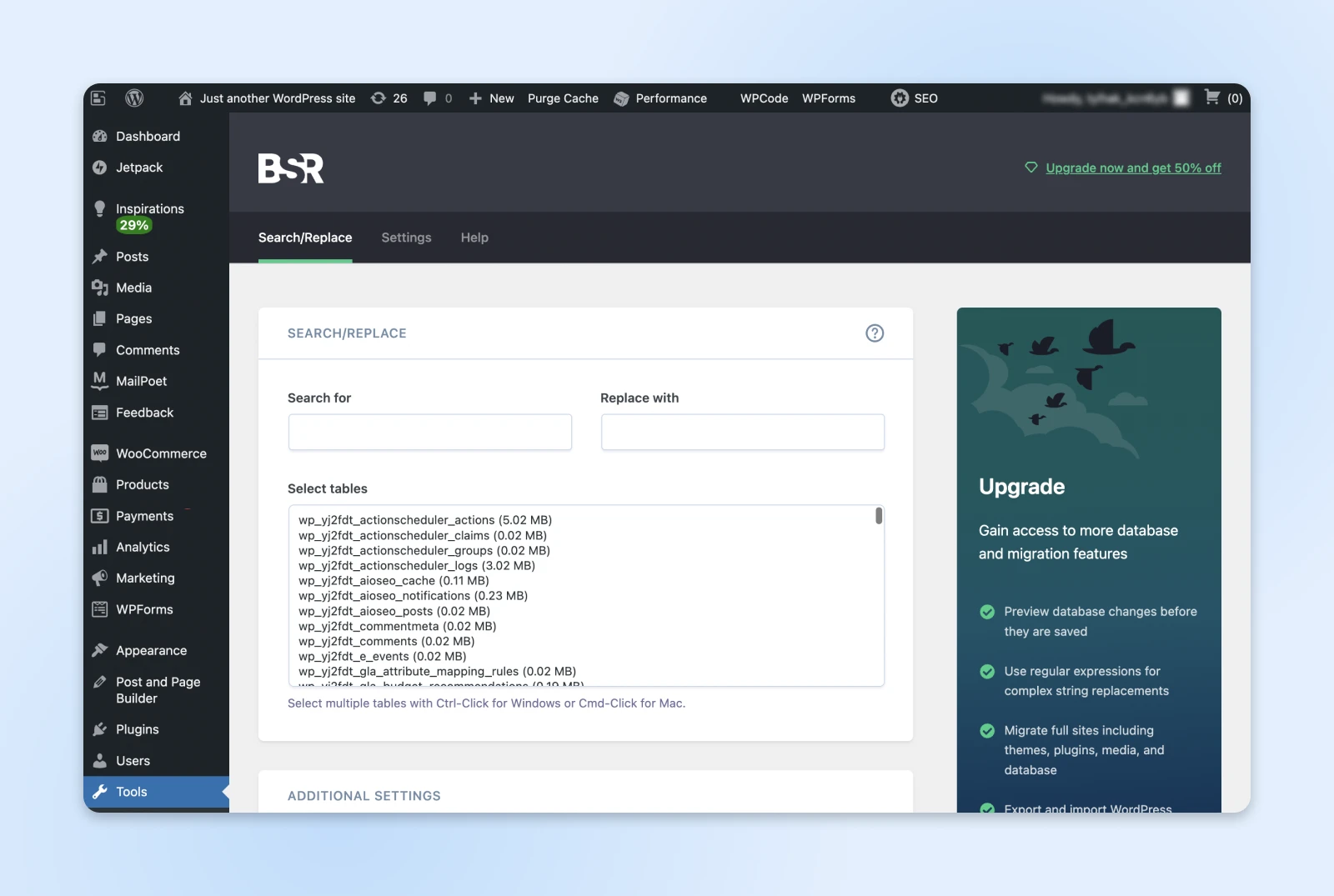 How To Fix Common Ssl Issues In Wordpress 49 Screenshot Of The Bsr Plugin At Work In Wp Listening Select Tables Immediately Blow The Search For And Replace Fields
