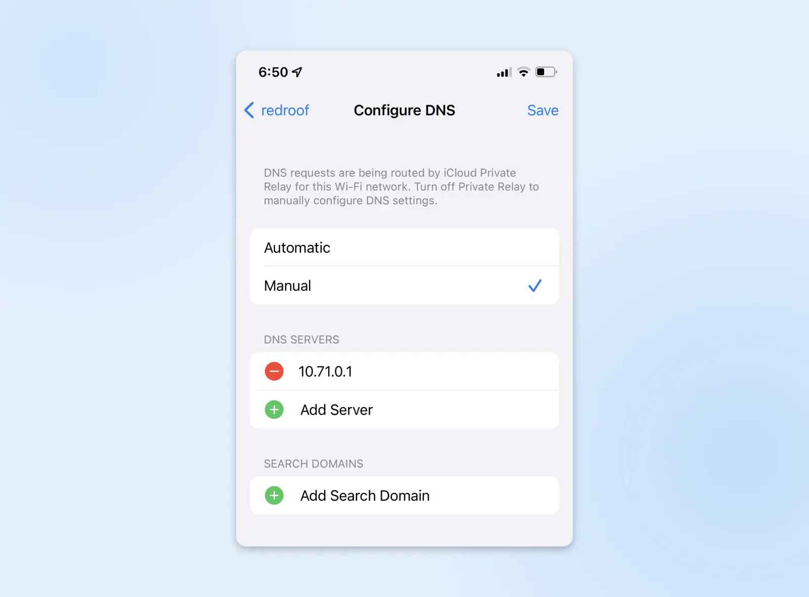 Dns Server Not Responding Error? Here'S How To Fix It (13 Ways) 18 Screenshot Of An Ios Mobile Phone Configure Dns Settings Screen