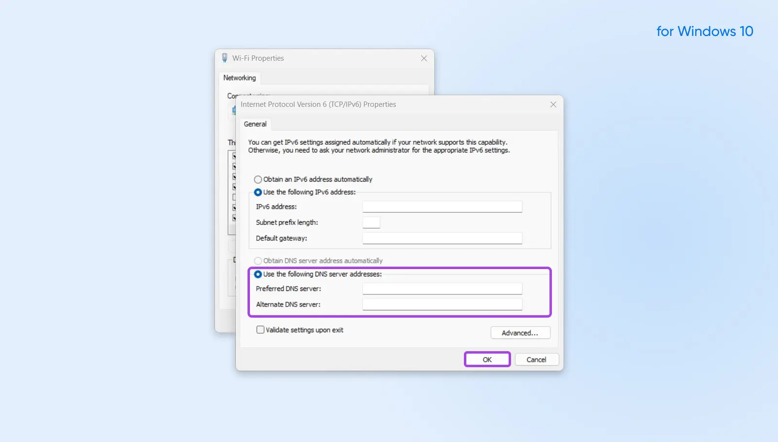 Dns Server Not Responding Error? Here'S How To Fix It (13 Ways) 16 Screenshot Of Windows Ipv6 Properties Calling Attention To The Use The Following Dns Server Addresses Text Boxes