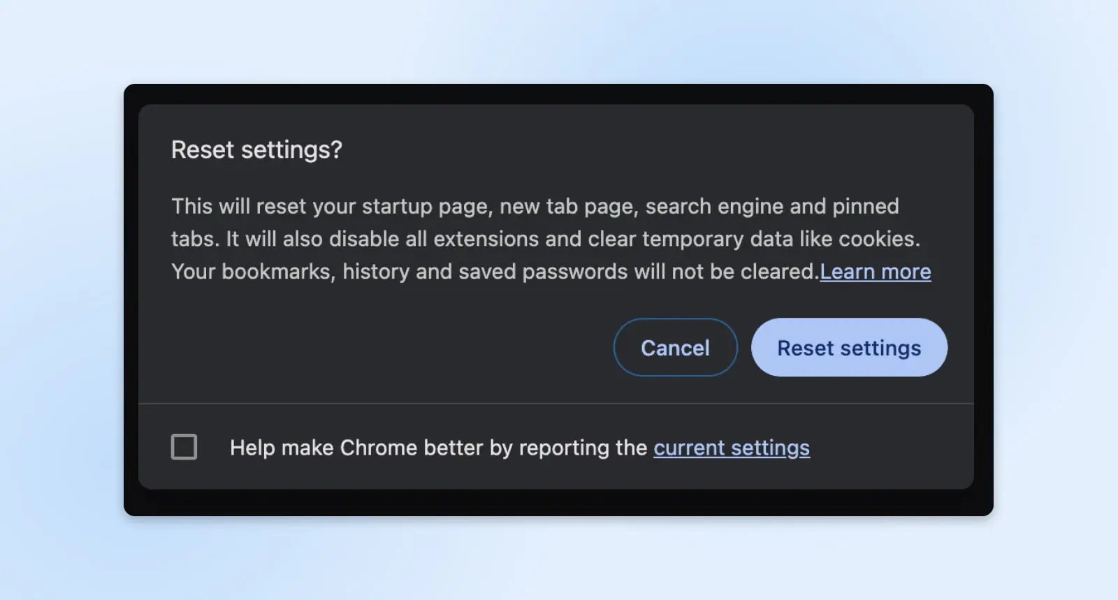 How To Fix The Err_Ssl_Protocol_Error (8 Ways) 21 Reset Settings Dialogue Box On Chrome