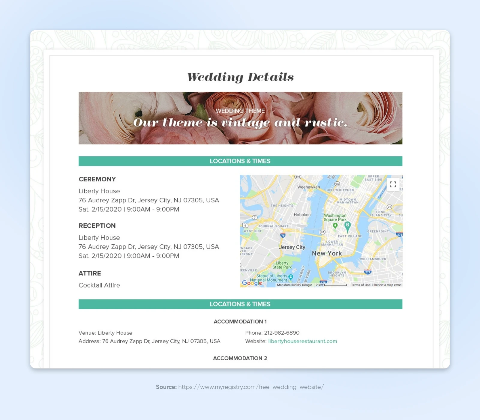 Craft A Beautiful Wedding Website With Wordpress 30 &Quot;Wedding Details&Quot; Page Mentions A Vintage And Rustic Theme, Lakeside Ceremony, Cocktail Attire, And Favorite Spots To Visit.