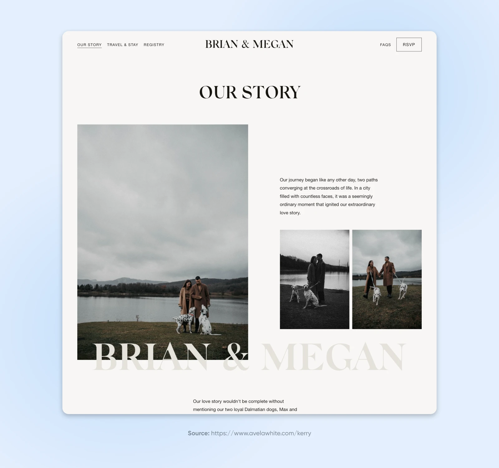 Craft A Beautiful Wedding Website With Wordpress 27 Wedding Website Homepage With &Quot;Our Story&Quot; Heading, A Photo Of The Couple Walking By A Lake, And A Button To Get Directions.