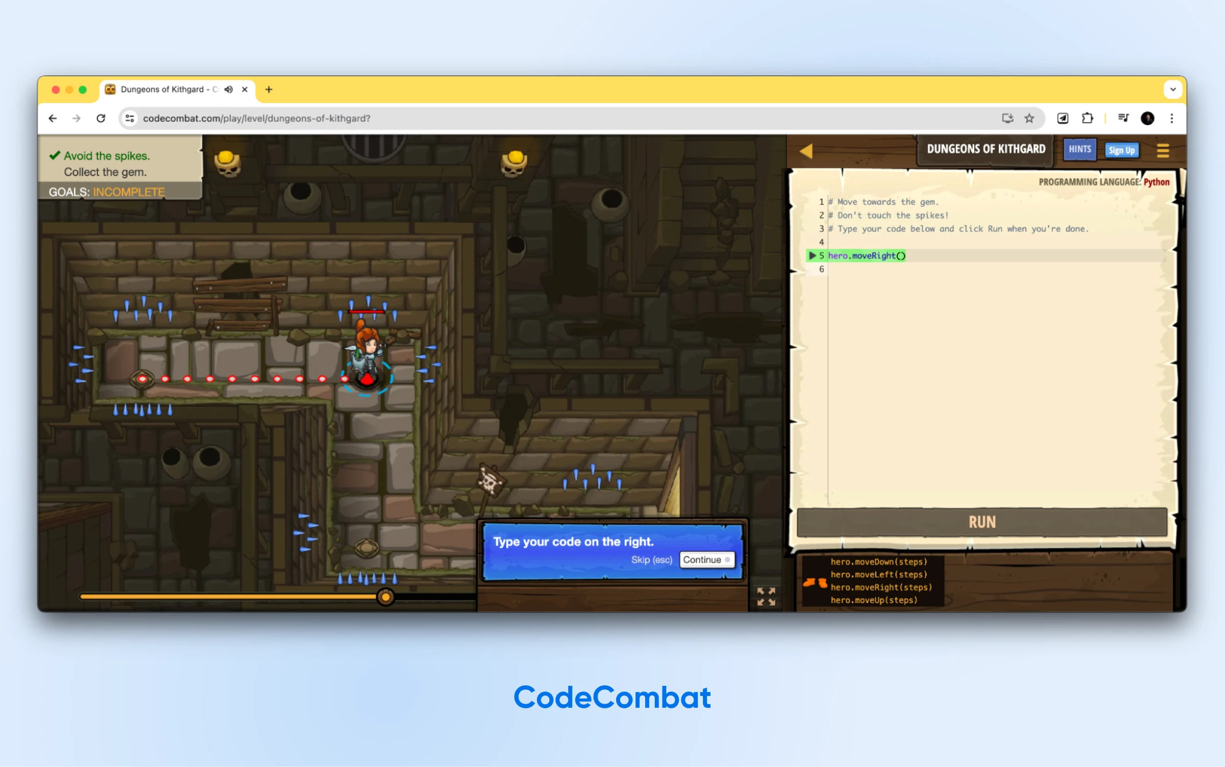 How To Learn Javascript In 2024 30 Codecombat'S Medieval-Style Game With Instructions To &Quot;Type Your Code On The Right&Quot; And A Button To &Quot;Run&Quot; The Code.