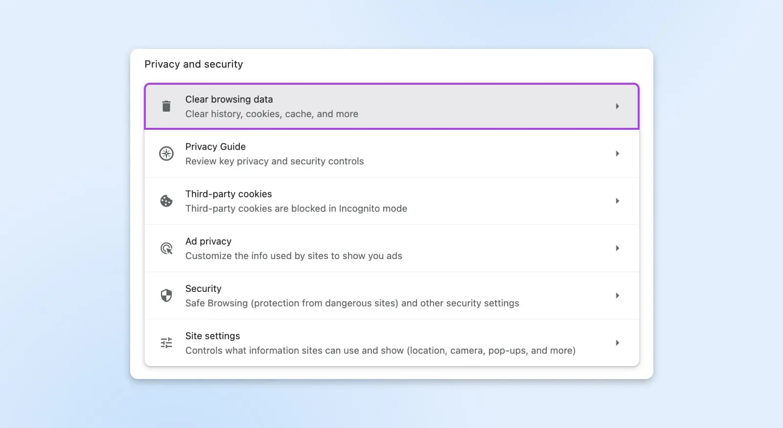 How To Fix “Too Many Redirects” Wordpress Error 14 Close Up Of The Privacy And Security Settings Box We Saw Before, But This Time With &Quot;Clear Browsing Data&Quot; Highlighted