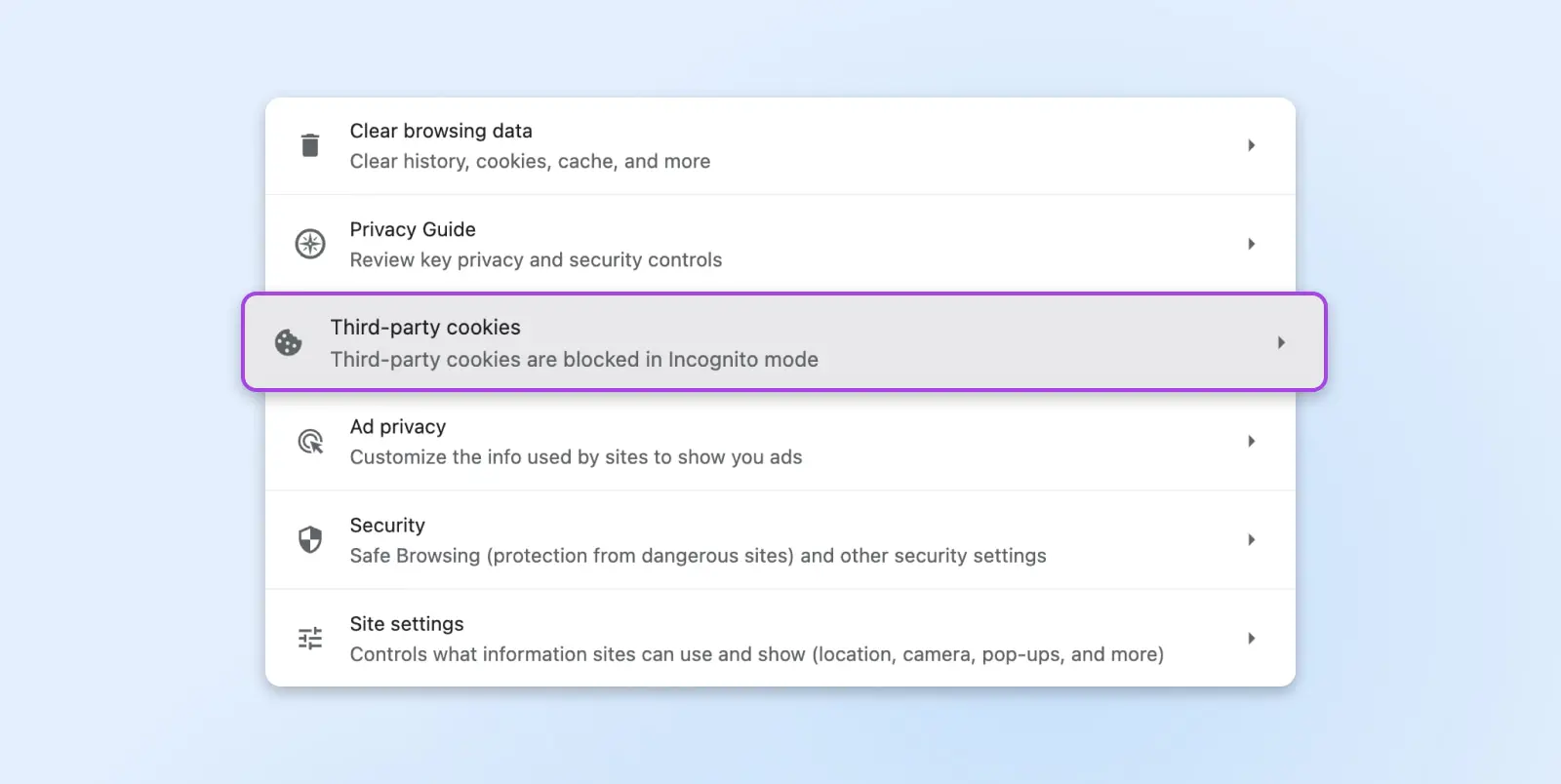 How To Fix “Too Many Redirects” Wordpress Error 12 Close-Up Of The Privacy And Securities Menu With &Quot;Third-Party Cookies&Quot; Highlighted