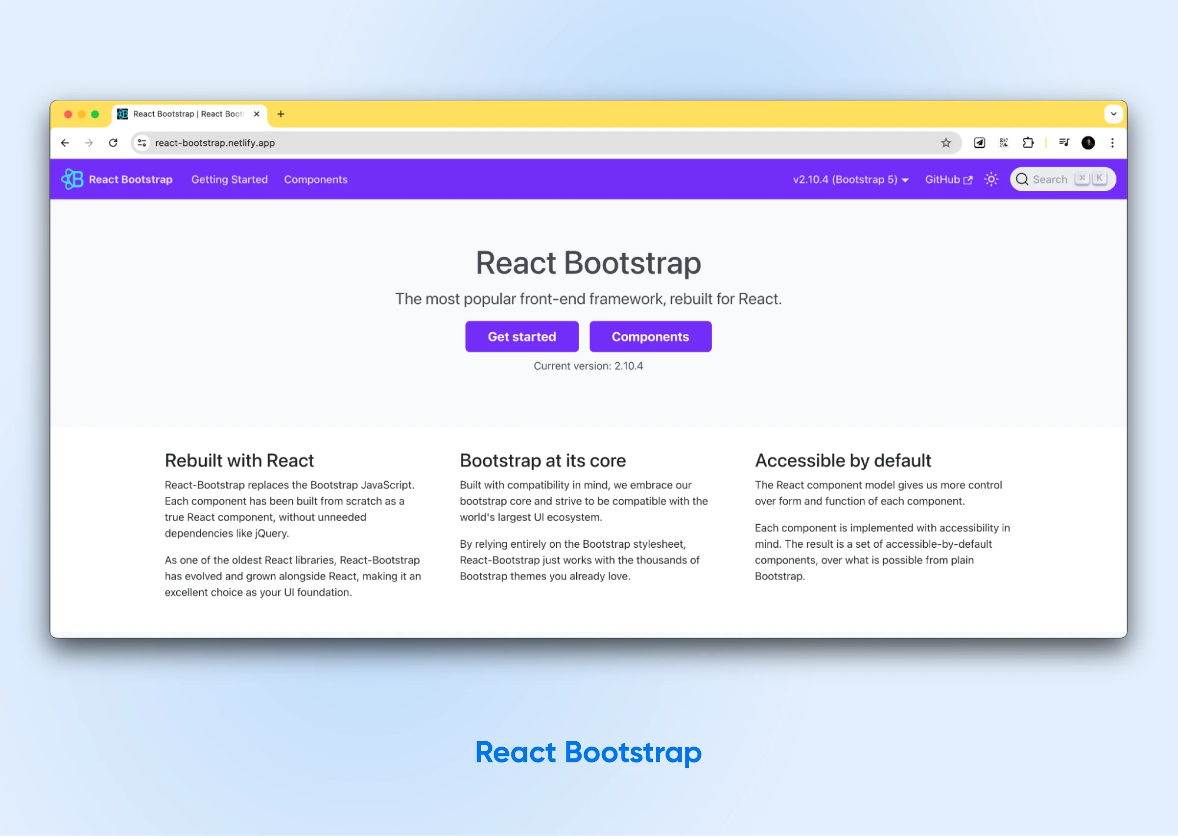 11 React Ui Libraries To Set Your Project Up For Success 29 React Bootstrap Homepage Screenshot, A Popular React Ui Library Providing Bootstrap Components Rebuilt For React.