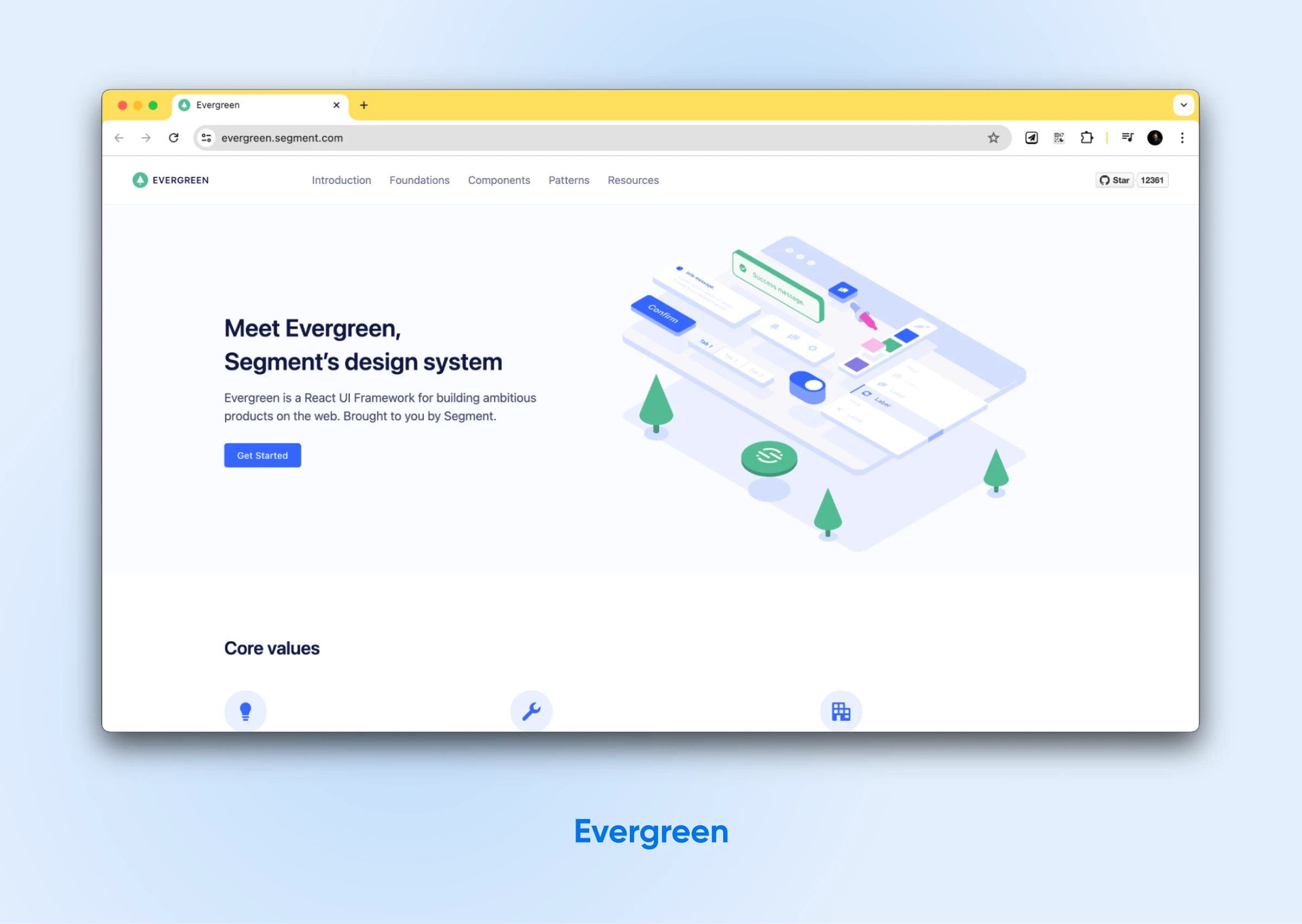 11 React Ui Libraries To Set Your Project Up For Success 36 Evergreen Homepage Screenshot, A React Ui Library By Segment, Showcasing Its Design System And Core Values.
