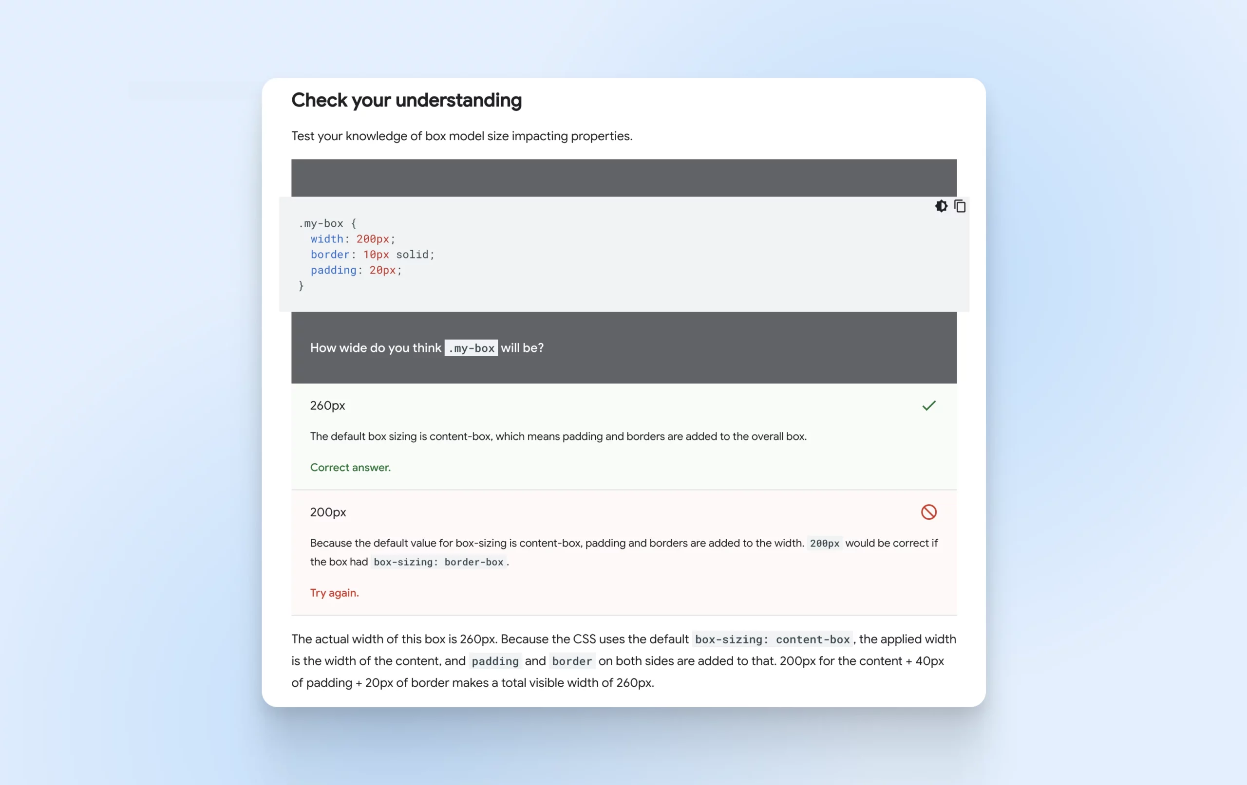 How To Learn Css In 2024 (Fast &Amp; Free) 39 Example Of A Quiz Question After A Module With The Right And Wrong Answer, And An Explanation For The Right Answer