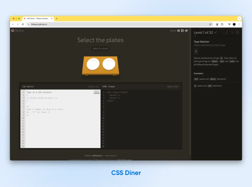 How To Learn Css In 2024 (Fast &Amp; Free) 40 Screenshot Of Css Diner Homepage