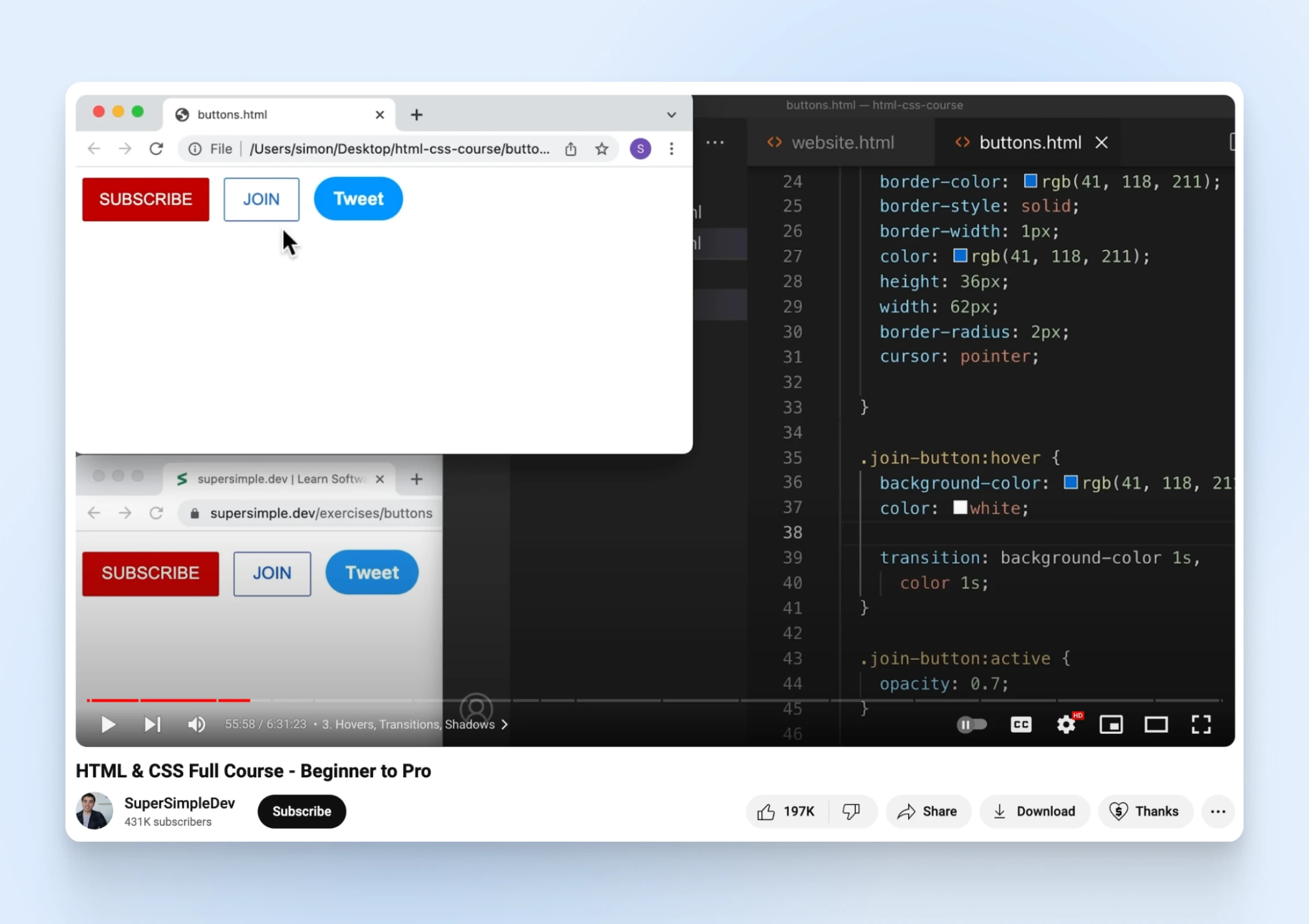 How To Learn Css In 2024 (Fast &Amp; Free) 34 Supersimpledev'S Youtube Video &Quot;Html &Amp; Css Full Course - Beginner To Pro&Quot; Paused At The 55-Minute Mark.