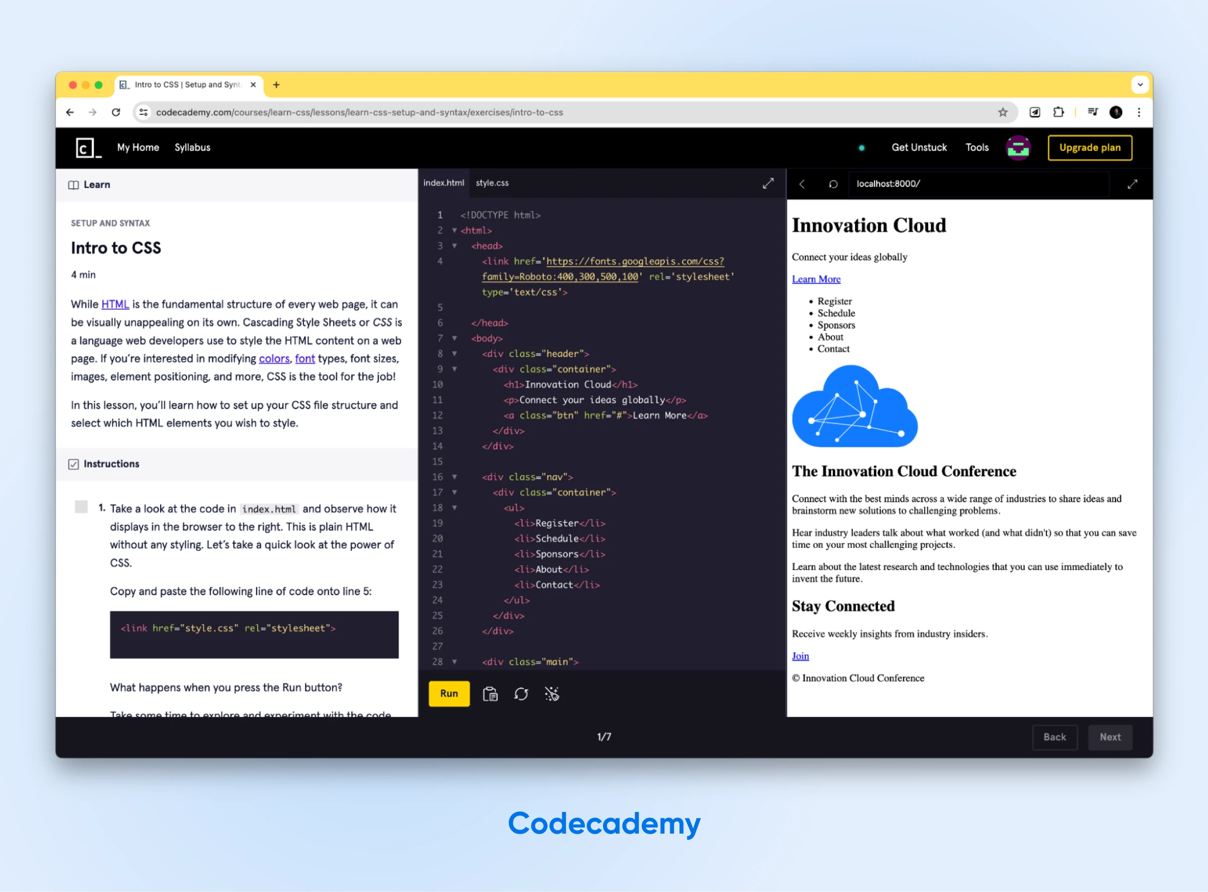 How To Learn Css In 2024 (Fast &Amp; Free) 36 Glimpse Into Codecademy'S &Quot;Intro To Css&Quot; With Instructions And Code.