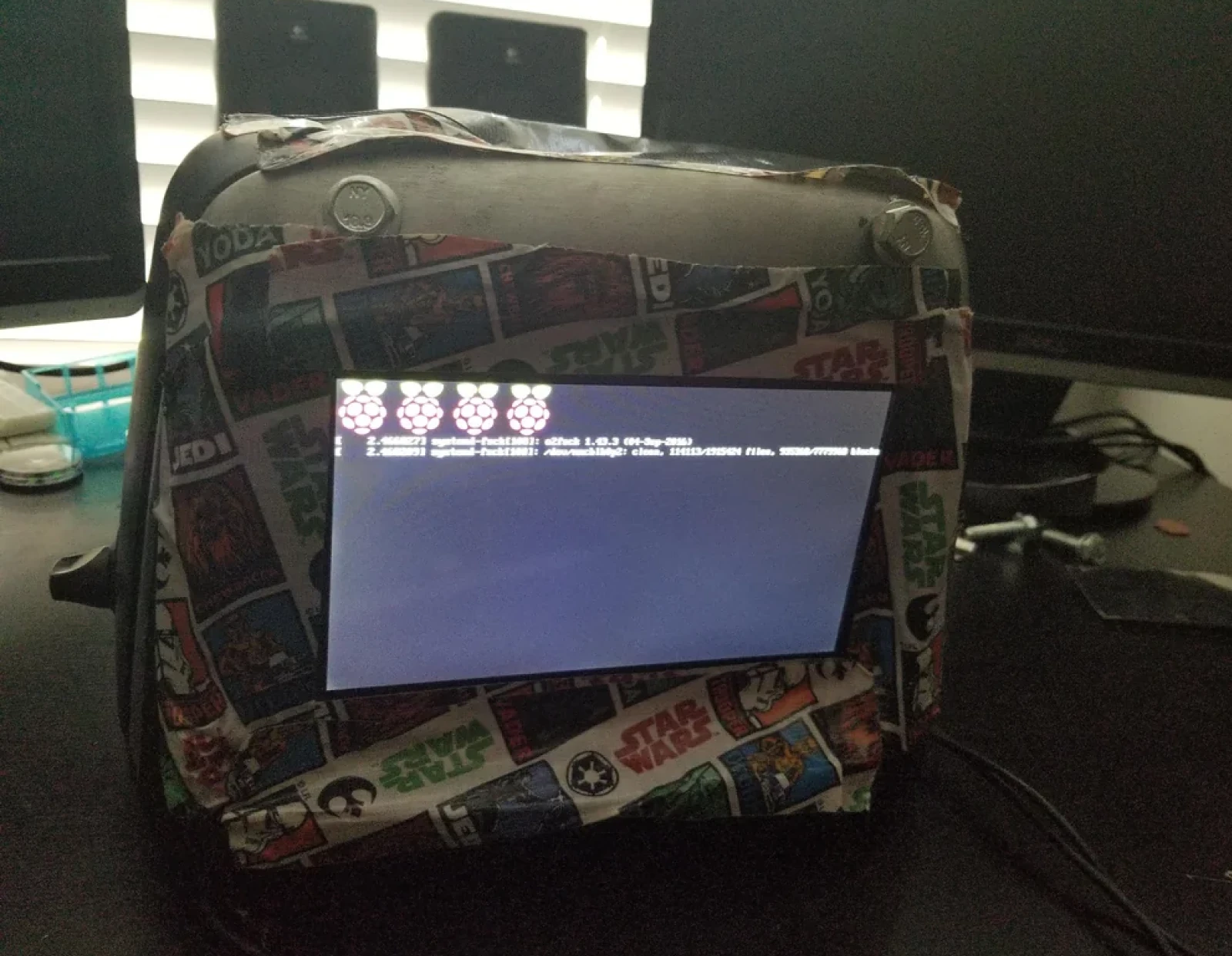 A Deep Dive Into Today’s Best Linux Distros 58 Star Wars Themed Toaster With Stickers And Fabric, Running Linux As Shown By Command Prompt On Small Attached Screen.