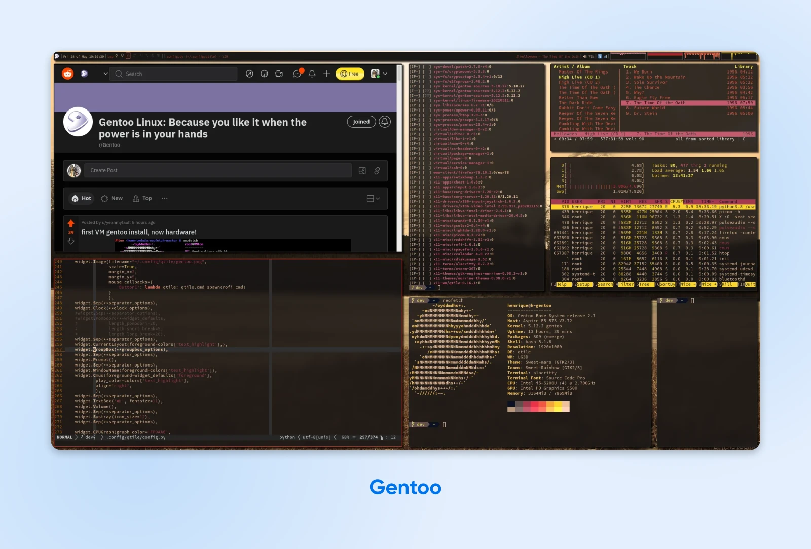 A Deep Dive Into Today’s Best Linux Distros 62 Arch Linux Desktop With A Music Player Shows A Tracklist Of Trance Mixes Against A Night Sky Backdrop With A Deer Silhouette.