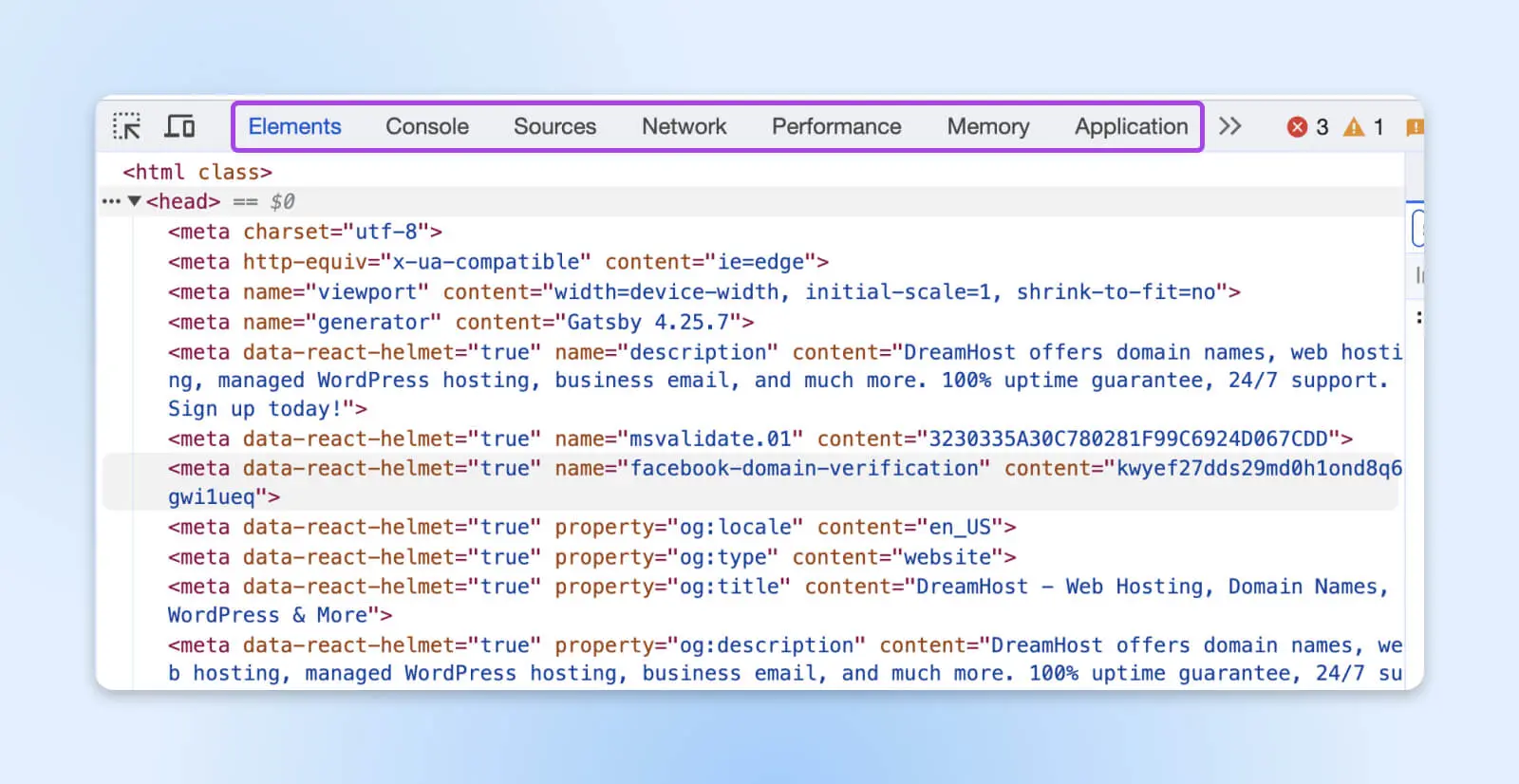 Inspect Element Window Devtools View In Html Starting With &Lt;Html Class&Gt; Into The &Lt;Head&Gt;