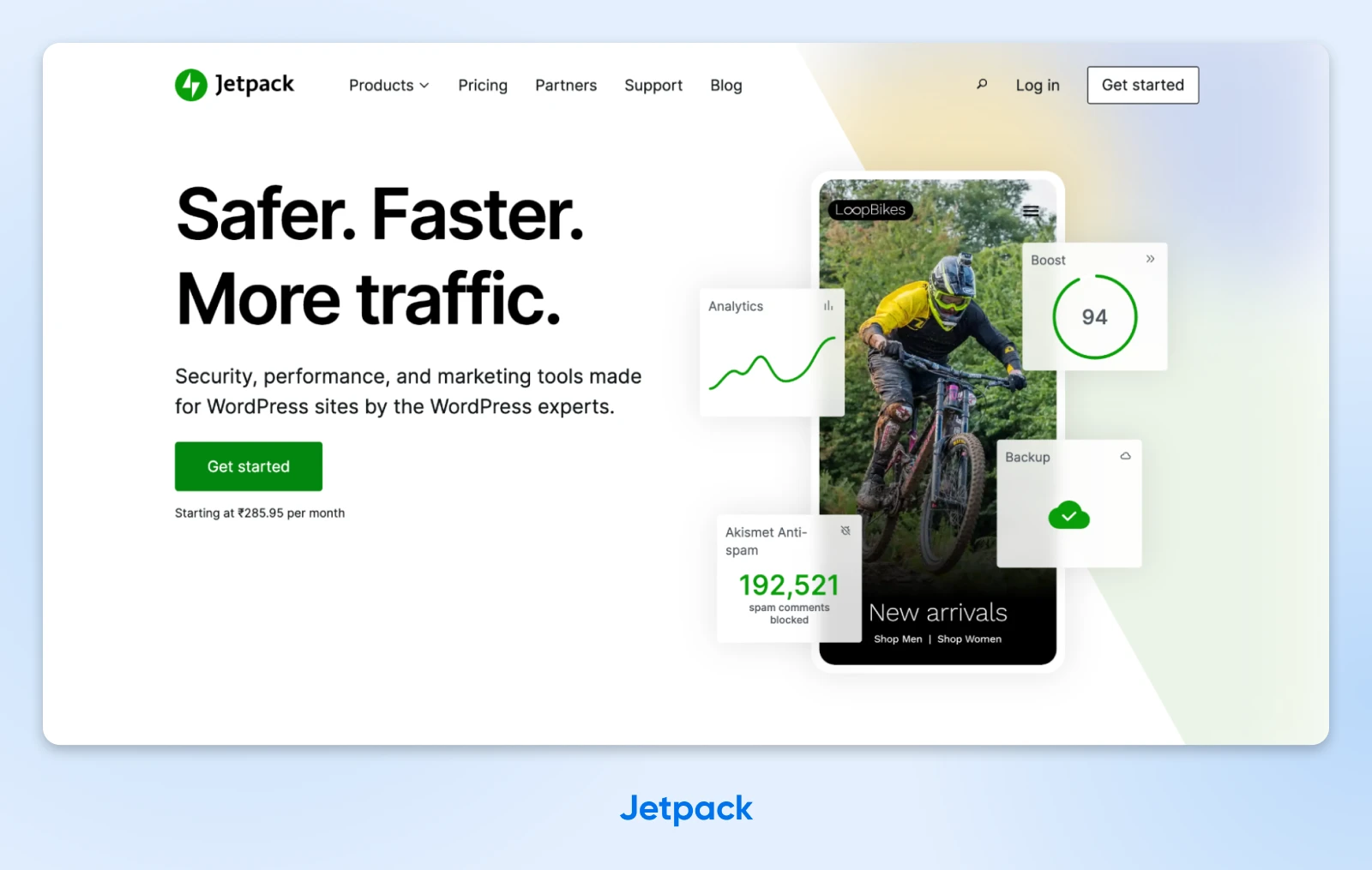 How To Optimize Images For The Modern Web 56 Screenshot Of Jetpack Homepage With Heading &Quot;Safer. Faster. More Traffic.&Quot;