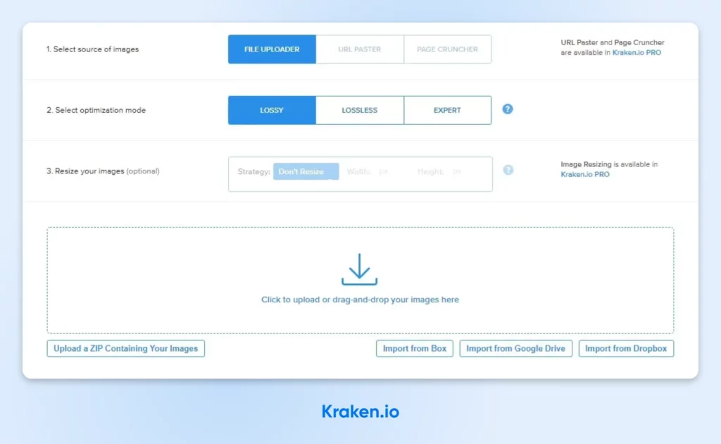 How To Optimize Images For The Modern Web 50 Screenshot Of Kraken.io Upload Options