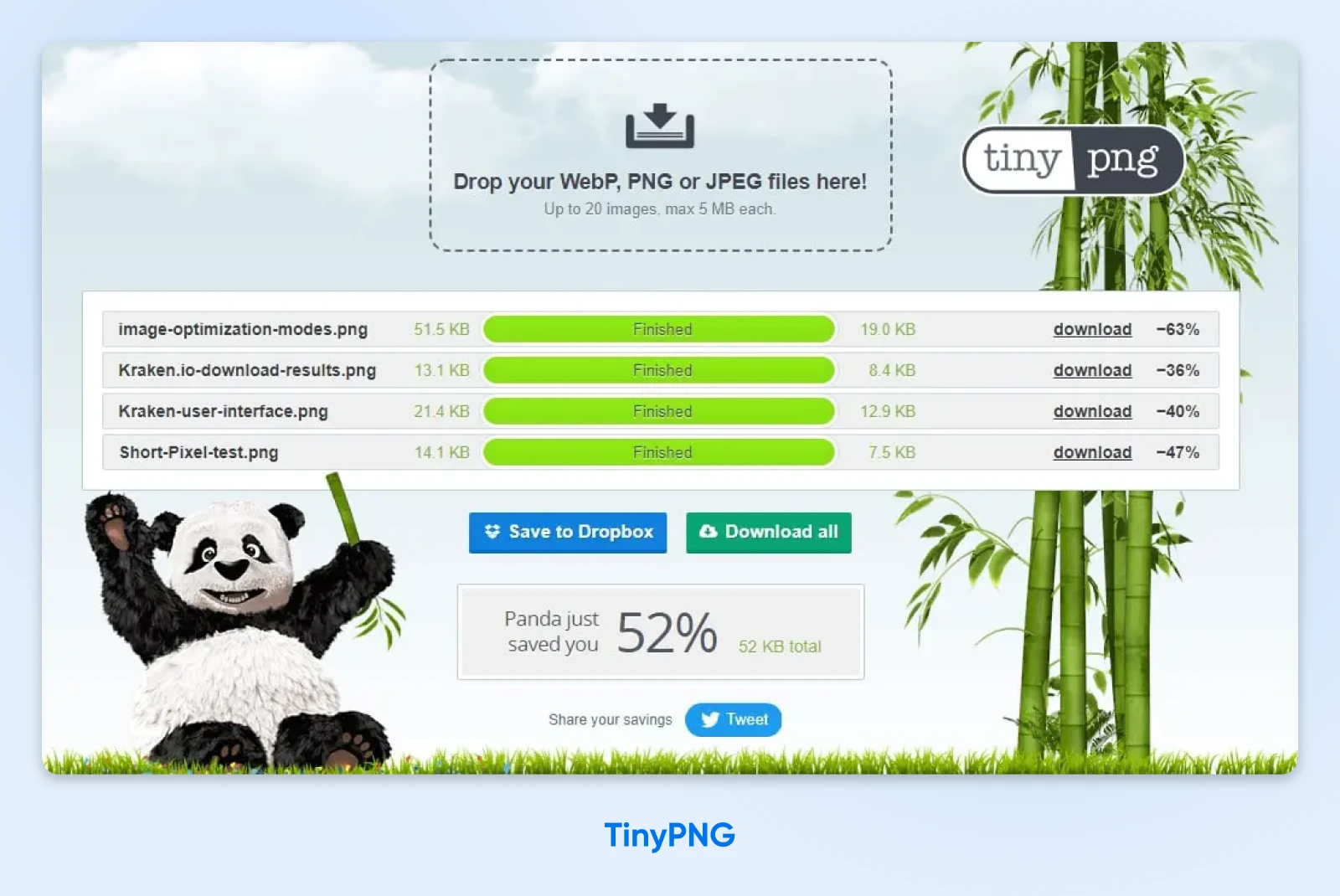 How To Optimize Images For The Modern Web 48 Screenshot Of Uploaded Image Files After Compressing Showing Their Initial Size (Like 51.5 Kb) And Their Final Size (19.0 Kb).