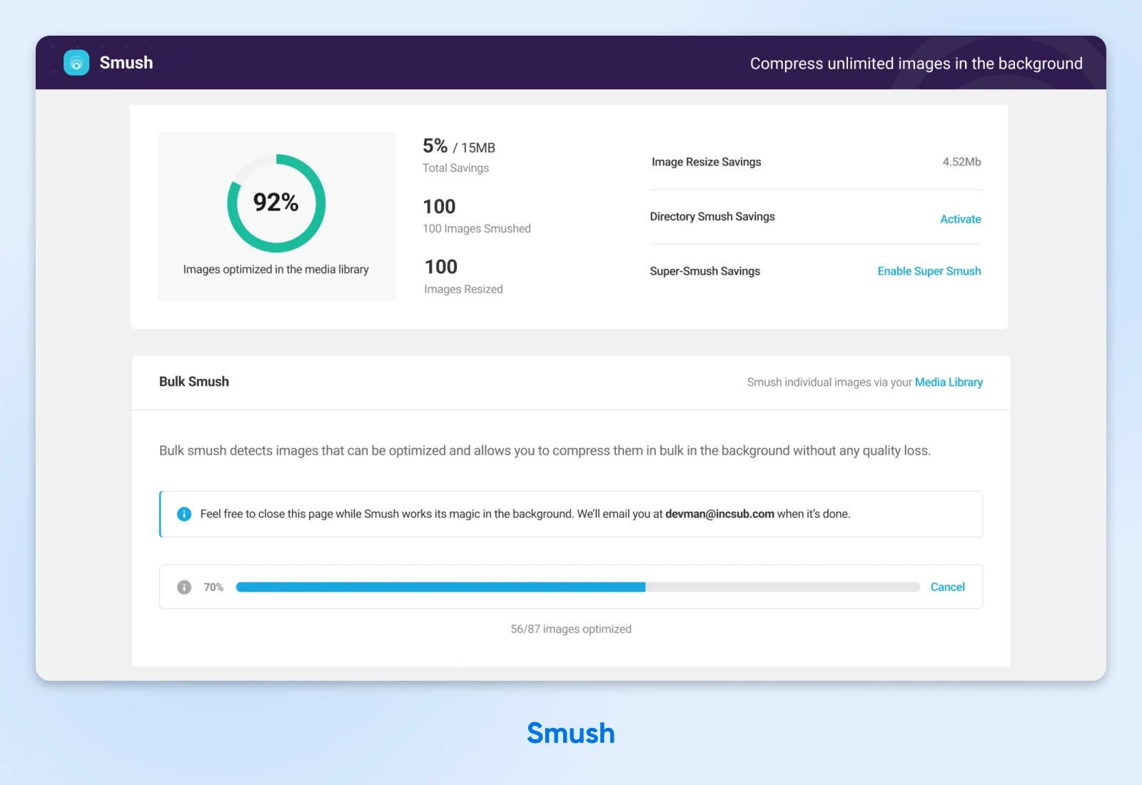 How To Optimize Images For The Modern Web 53 Screenshot Of Smush After Running An Optimization Check Showing 92% Of Images Optimized In The Image Library