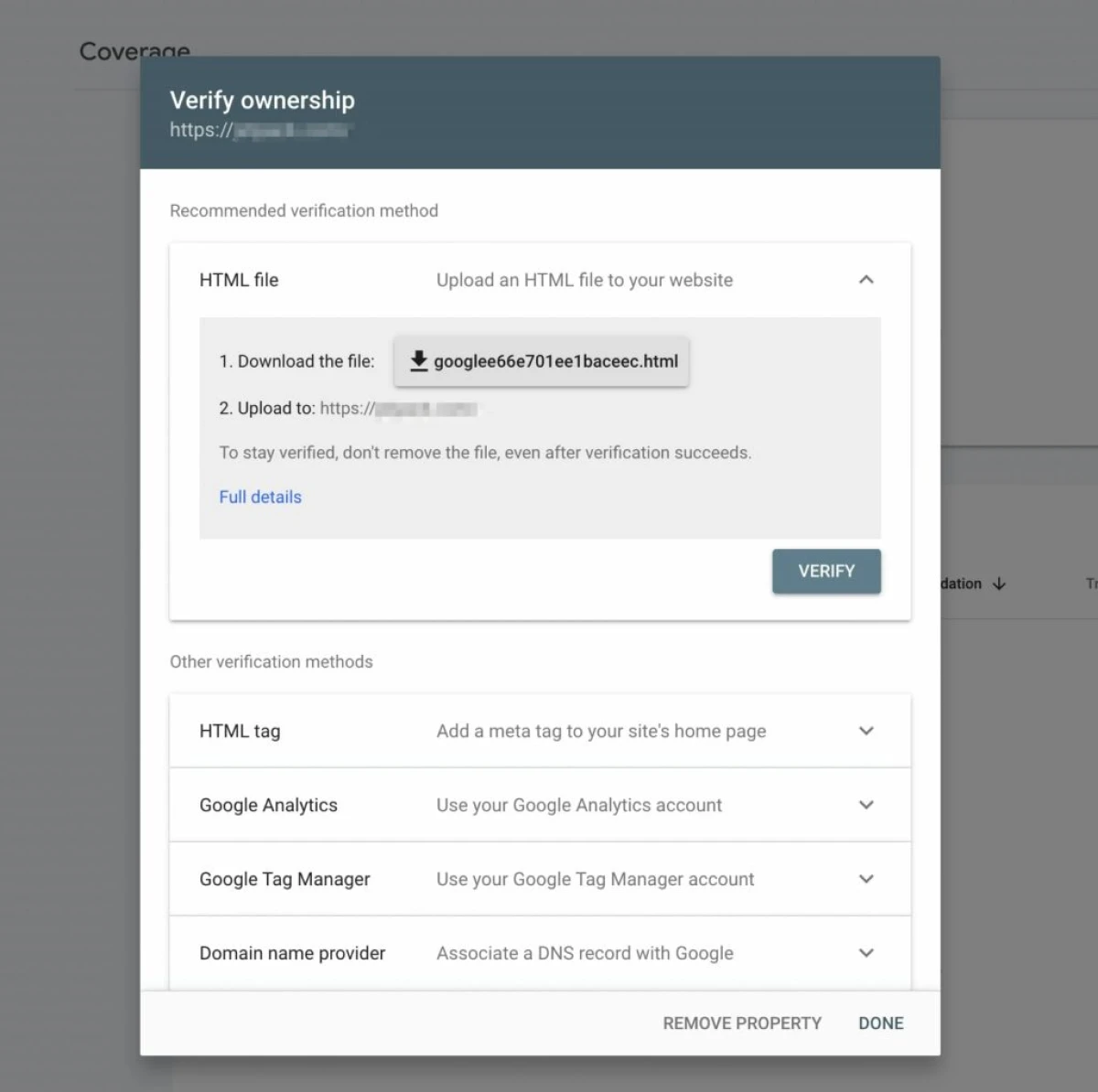 Google Search Console: A Complete Beginner'S Guide 58 Screenshot Of The Verify Ownership Set Up Page With &Quot;Html File&Quot; Selected And A File Uploaded.d
