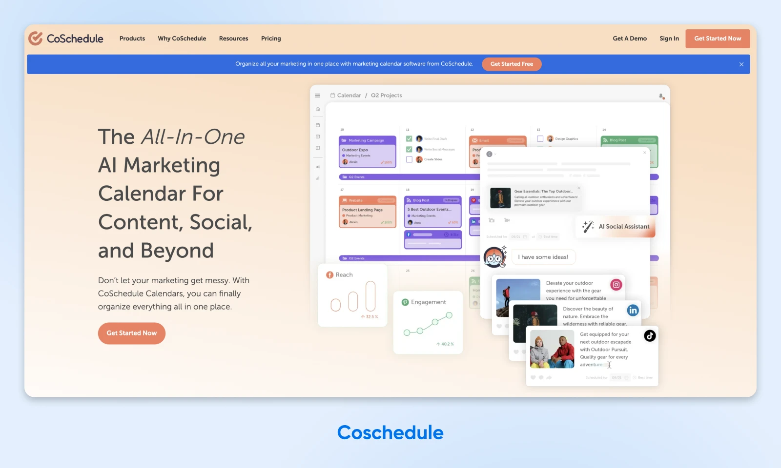 How To Create A Winning Social Media Strategy 11 Coschedule Homepage With Header &Quot;The All-In-One Ai Marketing Calendar For Content, Social, And Beyond.&Quot;