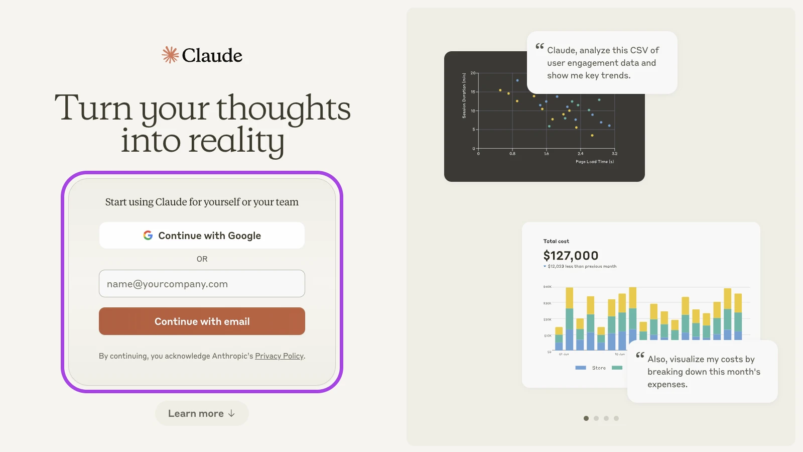 How To Get The Most Out Of Claude Ai 56 Claudeai Sign Up Screen Calling Attention To The Left Side Of The Screen. Options: Continue With Google Or Enter Your Email.