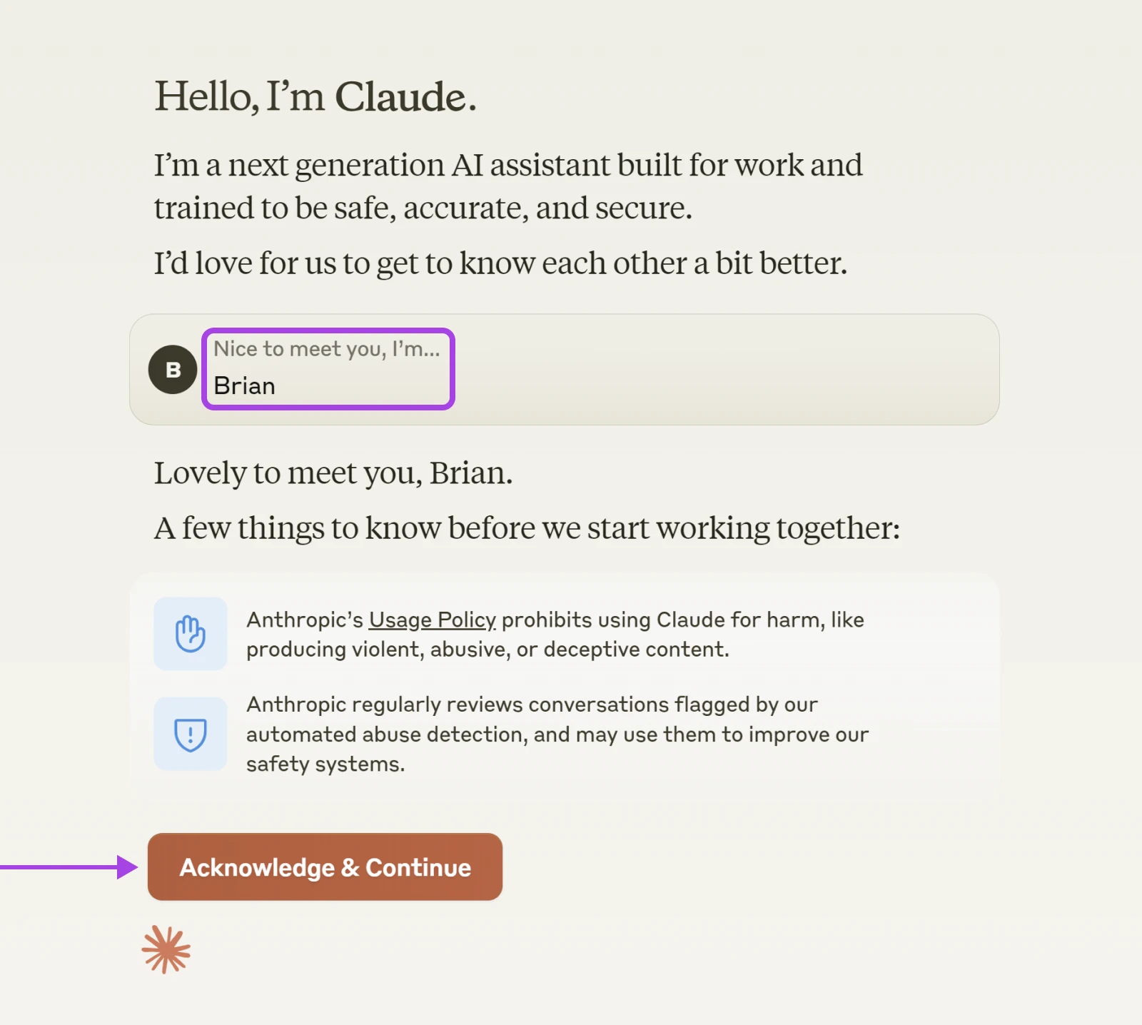 How To Get The Most Out Of Claude Ai 57 Hello I'M Claude! I'D Love For Us To Get To Know Each Other A Bit Better... Leads Into A Text Box To Enter Your Name.