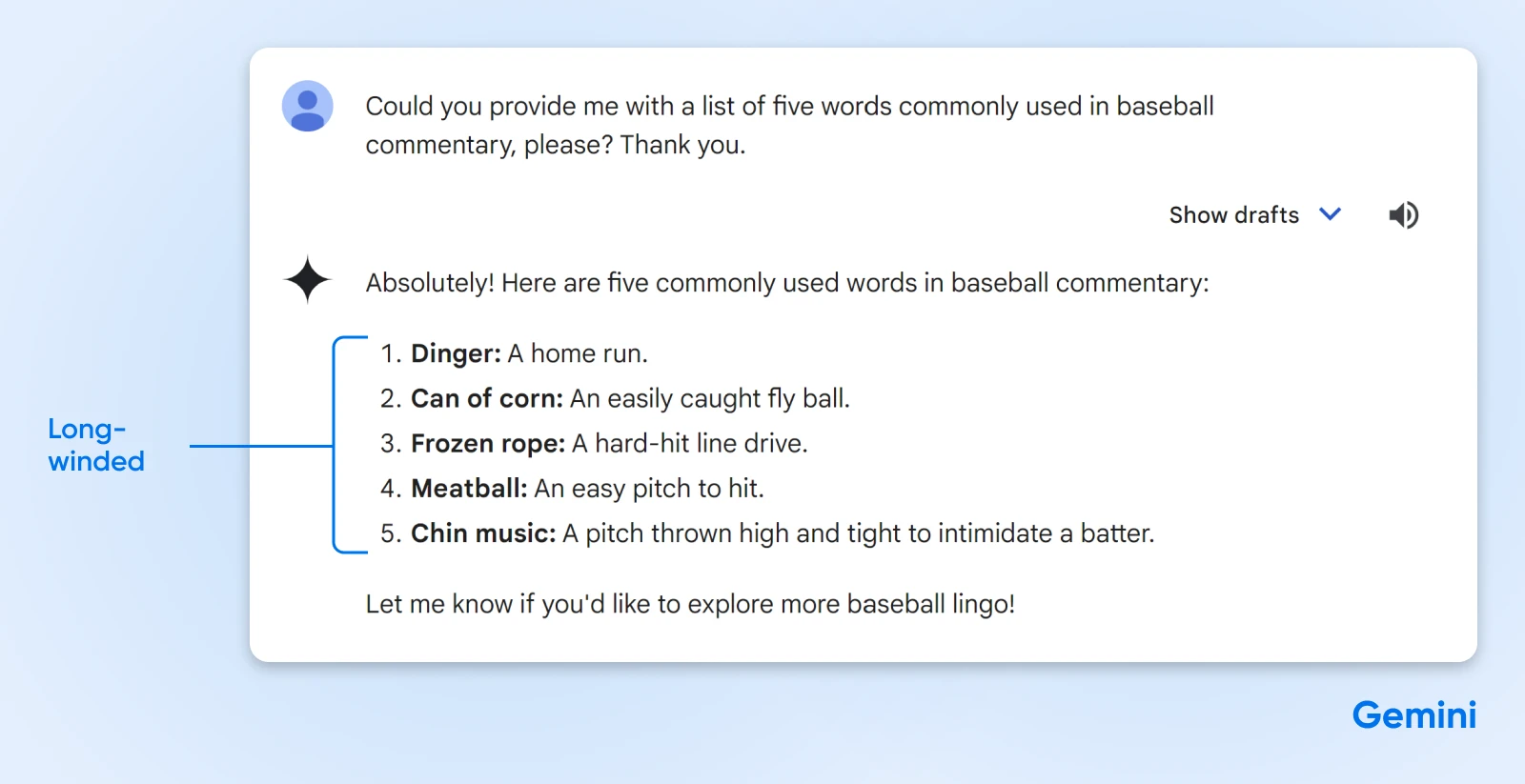 Get The Most Out Of Ai With These 12 Prompting Tips 52 Gemini Output With A List Of Terms Like &Quot;Can Of Corn&Quot; And &Quot;Meatball&Quot; With Explanations For Each