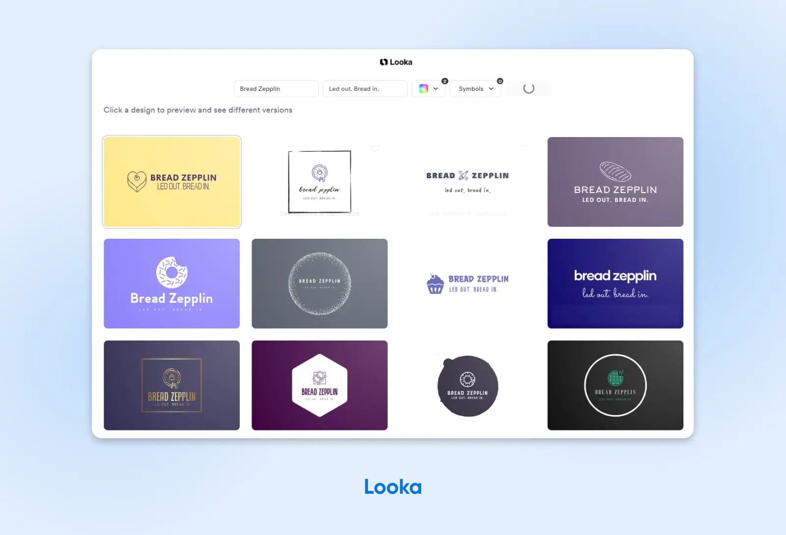 39 Ai Tools That Will Transform Your Workflow 18 Look A Product Screenshot Showing Examples Of Bread Zepplin Logo Options