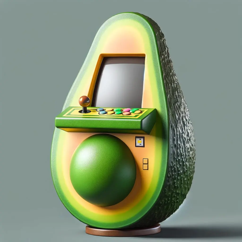 What Is Dall-E &Amp; How To Use It 47 An Arcade Came In The Shape Of Half An Avocado With The Pit In It, Screen On Top With Arcade Joystick And Buttons Directly Underneath