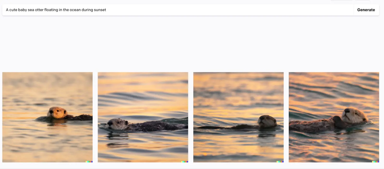 What Is Dall-E &Amp; How To Use It 41 Four Similar Images To The Previous Four Images Of A Sea Otter Floating In Water But With Orange And Yellow Overtones Indicating The Picture Is At Sunset