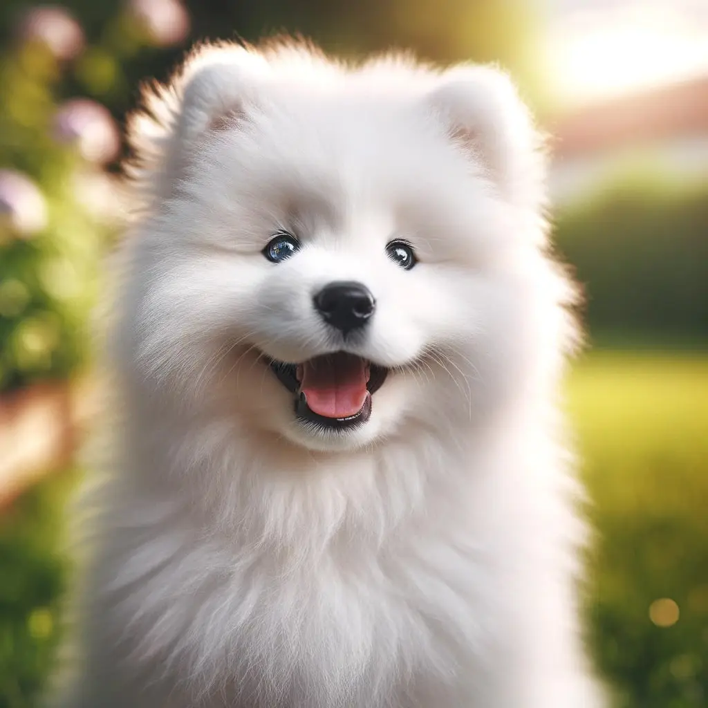 What Is Dall-E &Amp; How To Use It 45 A More Realistic, Though Still Slightly Cartoony Version Of A Very Happy White, Blue-Eyed Samoyed Puppy With A Blurred Lawn Background