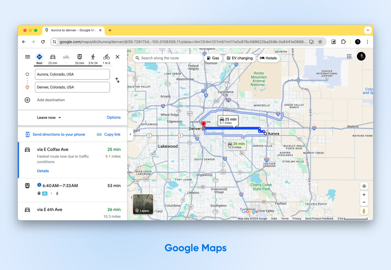How To Learn Javascript In 2024 23 Google Maps' Detailed Features On Display For A Selected Route Showing The Distance, Red Pin, And Destination.