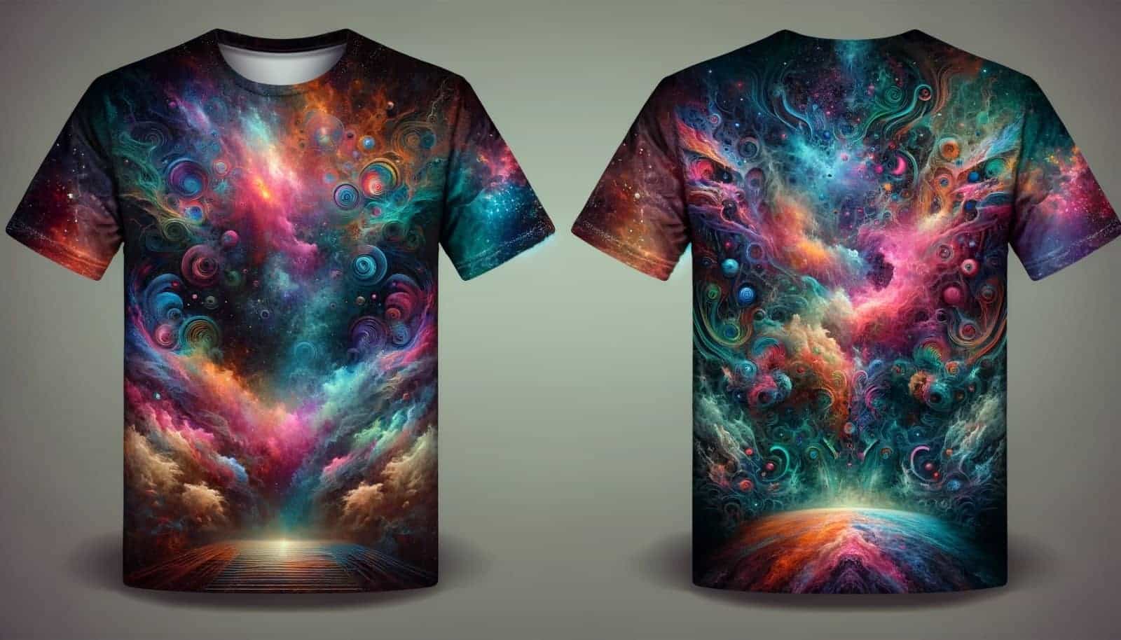 What Is Dall-E &Amp; How To Use It 35 A Side By Side Front And Back Of A T-Shirt With A Vibrant Solar System-Esque Pint With A Mix Of Cool And Neon Colors